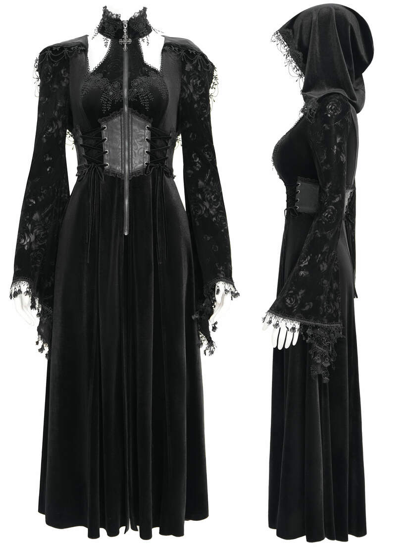 Coven Dress - Long Black Gothic Dress with Hood