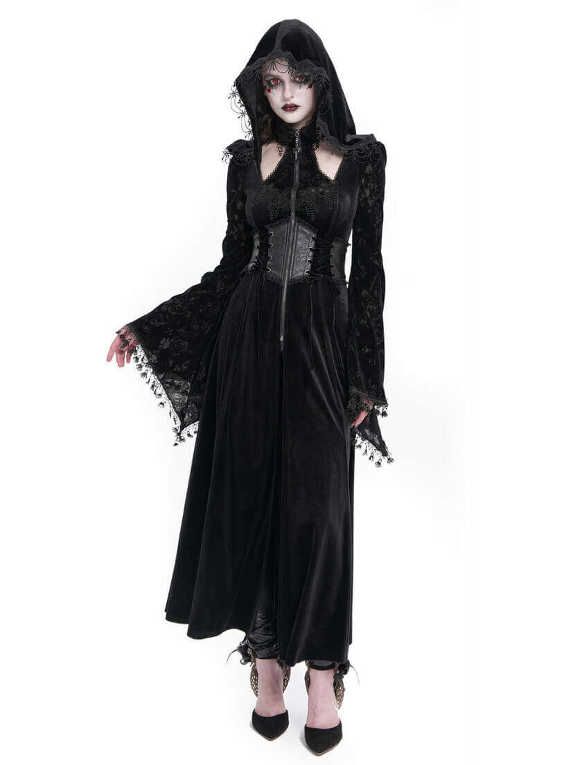 Coven Dress - Long Black Gothic Dress with Hood