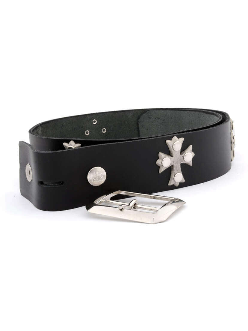 Florentine Cross Black Leather Belt