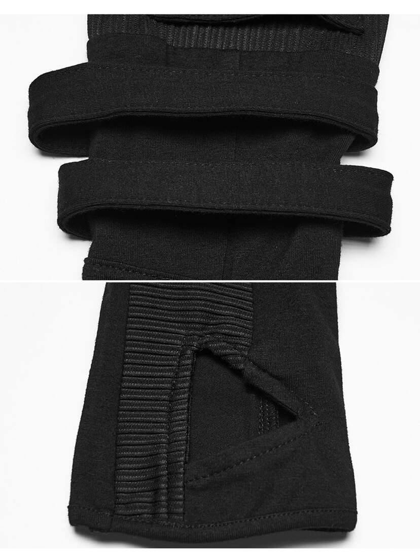 Cyber Punk 26 Fingerless Gloves Black fingerless glove with ribbed wrist straps and open hand design