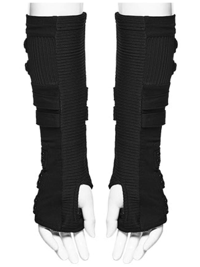 Cyber Punk 26 Fingerless Gloves Black fingerless gloves with ribbed forearm covers and white open finger sections