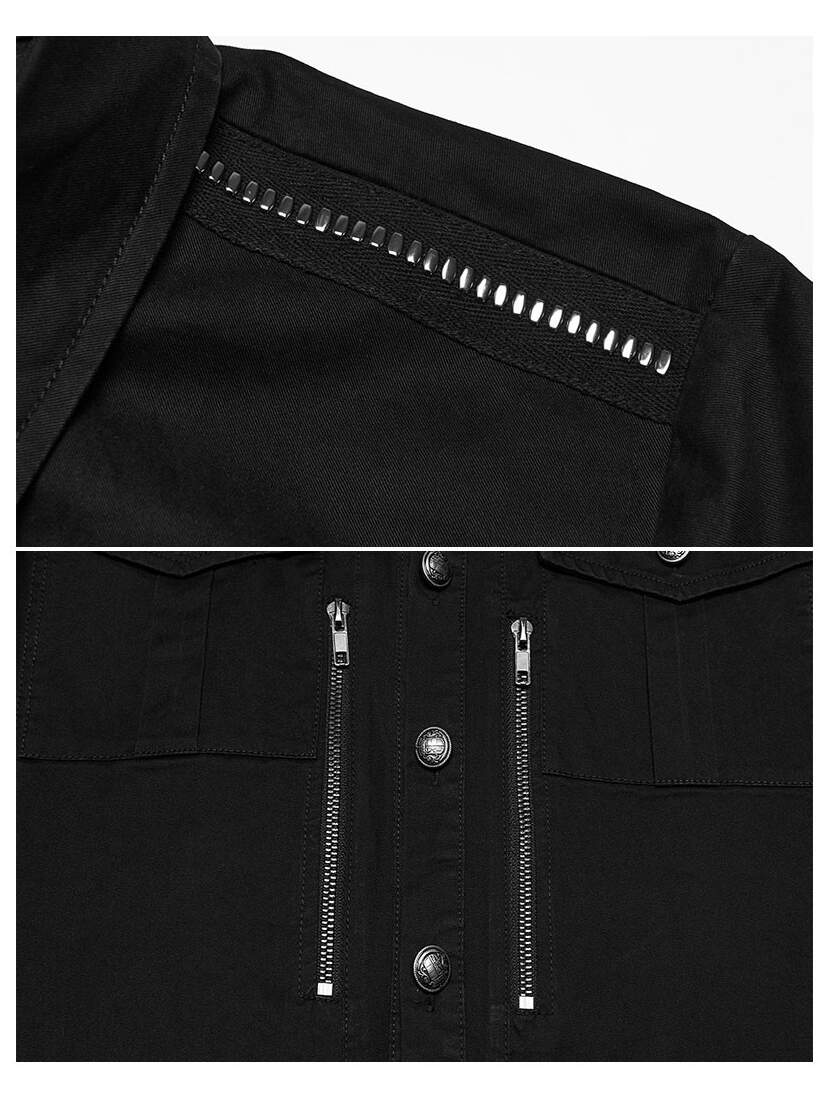 Deadlock Men's Gothic Button-up Shirt Black men's gothic button-up shirt with zippered chest details and snap buttons