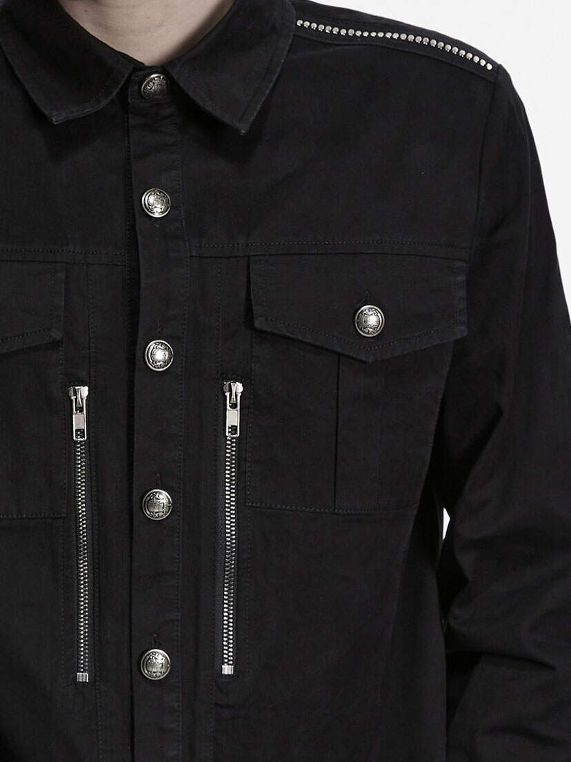 Deadlock Men's Gothic Button-up Shirt Black men's gothic button-up shirt with chest pockets and vertical zipper details