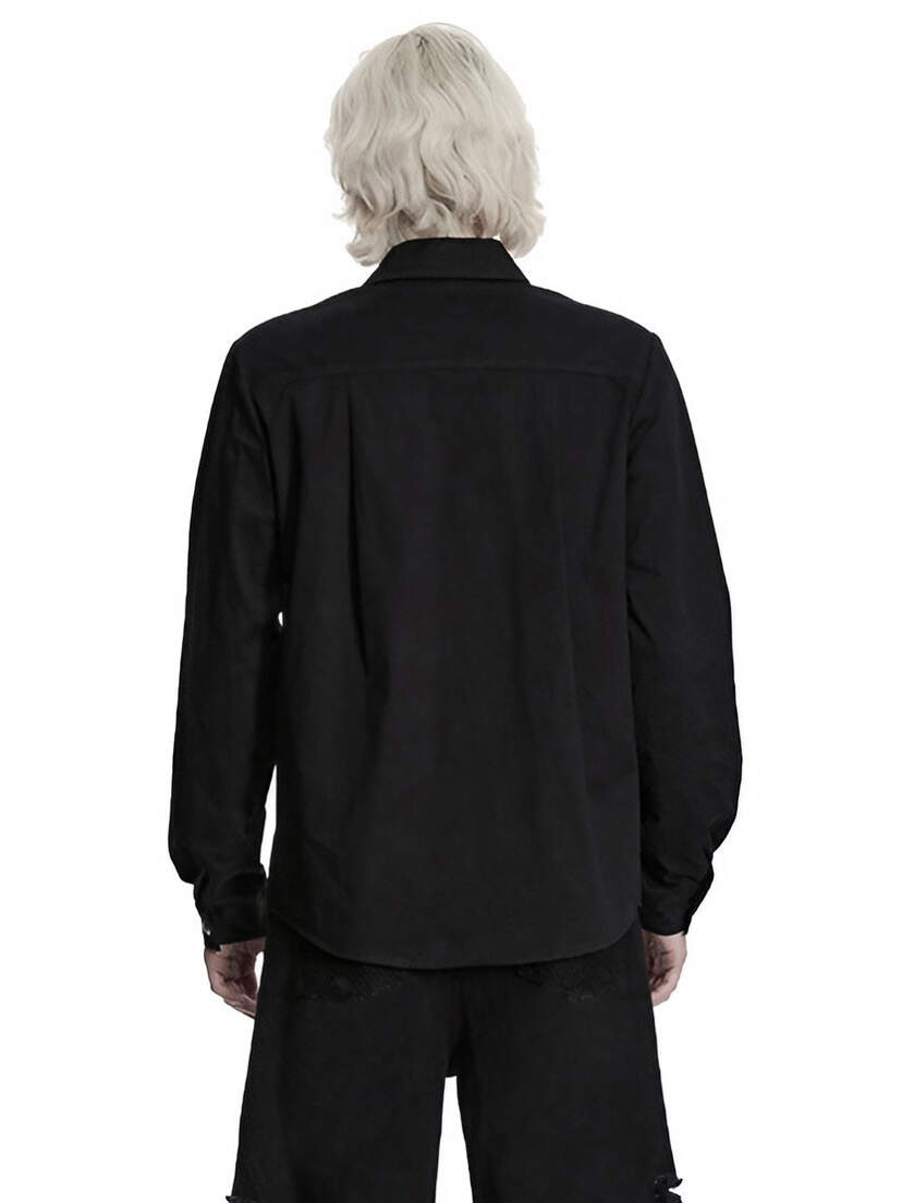 Deadlock Men's Gothic Button-up Shirt Back view of a black long sleeve button-up shirt on a man with light hair