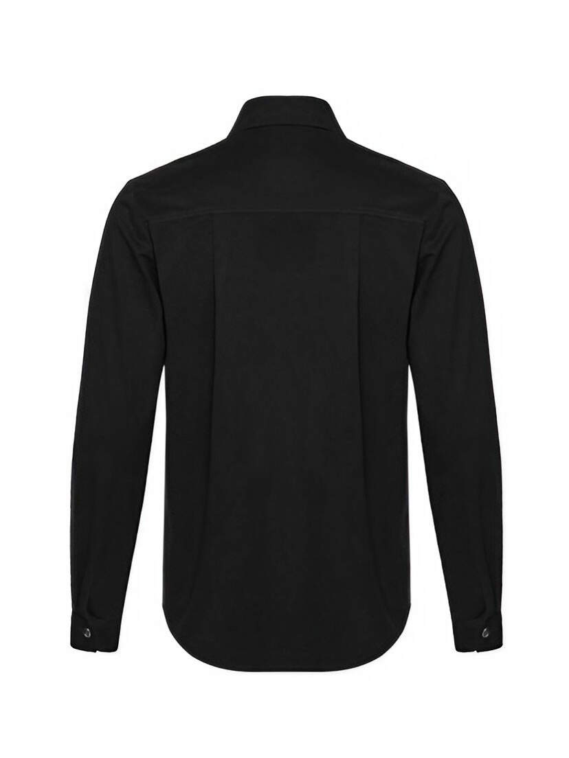 Deadlock Men's Gothic Button-up Shirt Black long sleeve button-up shirt shown from the back with a collar and curved hem