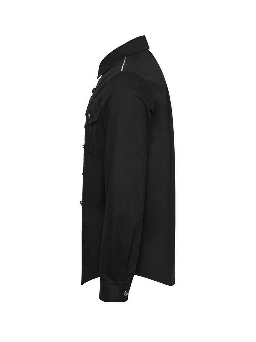 Deadlock Men's Gothic Button-up Shirt Black men's gothic button-up shirt with high collar and side button detail