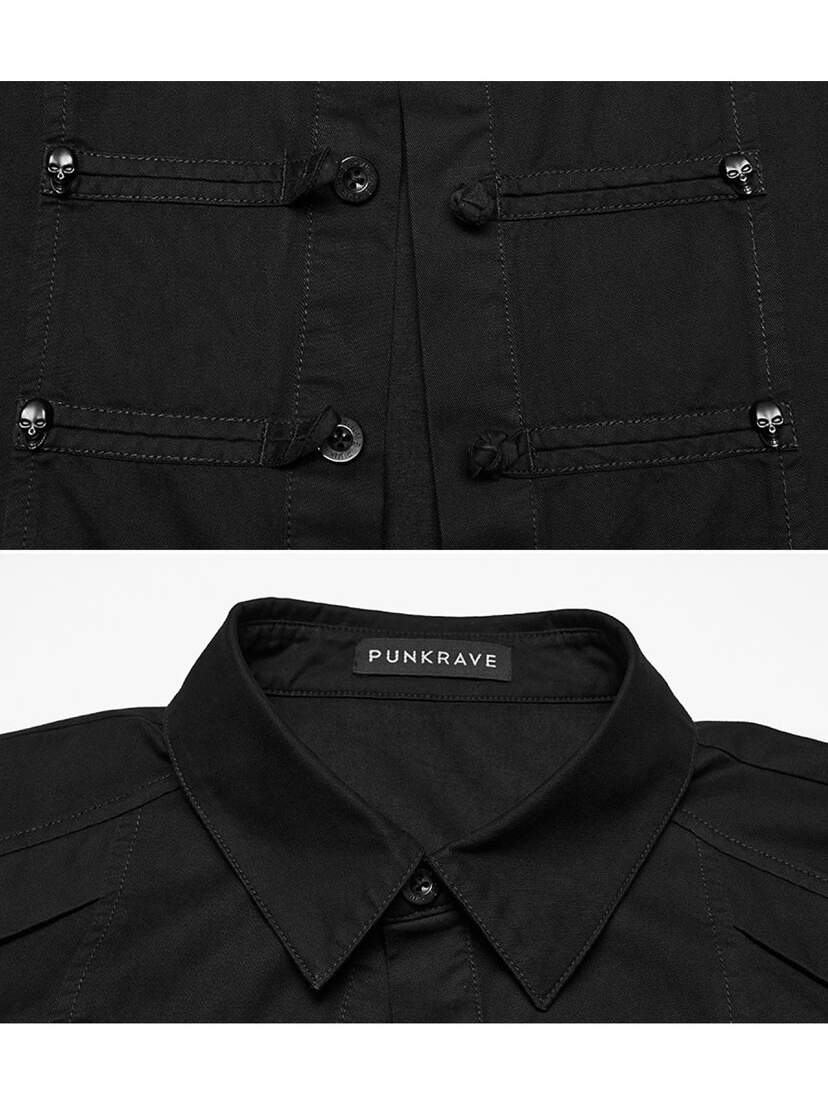 Death Knot Men's Short Sleeve Shirt Black men’s short sleeve shirt with collar, button front, and chest details