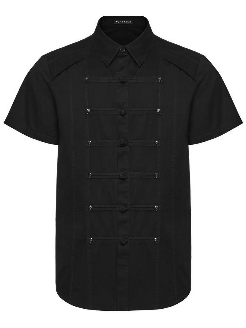Death Knot Men's Short Sleeve Shirt Black men's short sleeve button-up shirt with front panel details