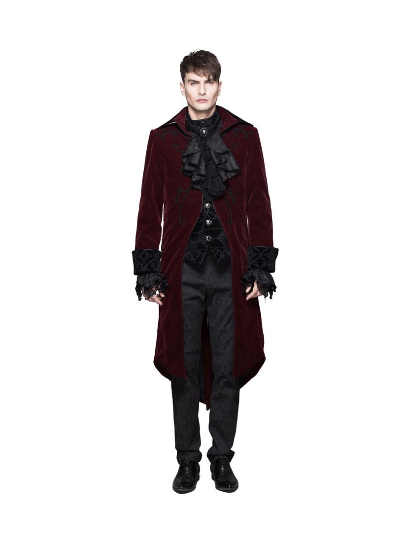 Devil Fashion Mens Red Velvet Tailcoat