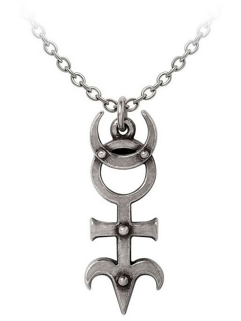 Dr. Dee's Monad Pendant Necklace Silver pendant necklace featuring a unique design with celestial and alchemical symbols.