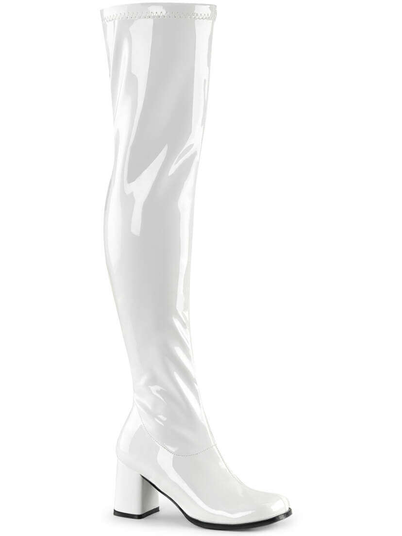 GOGO-3000 White Patent Over-the-Knee Gogo Boots