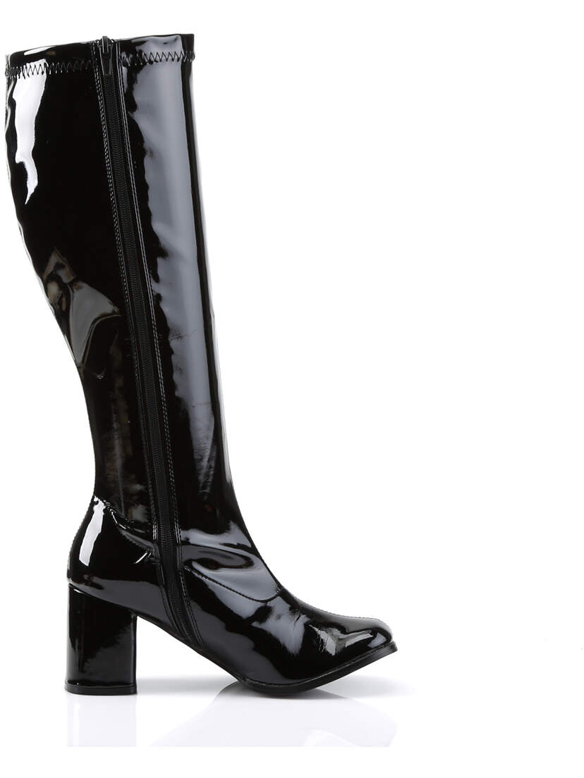 GOGO-300WC Plus Size Black Patent Knee-High Boots