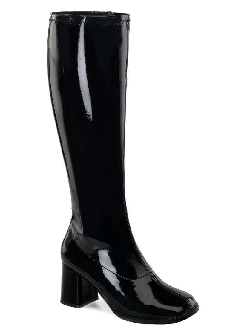 GOGO-300WC Plus Size Black Patent Knee-High Boots