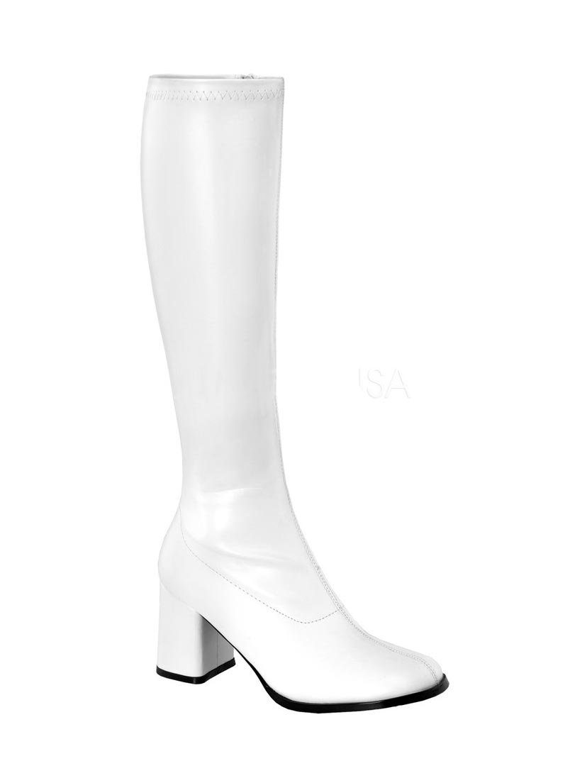 GOGO-300 White 3 Inch Heel Gogo Boots