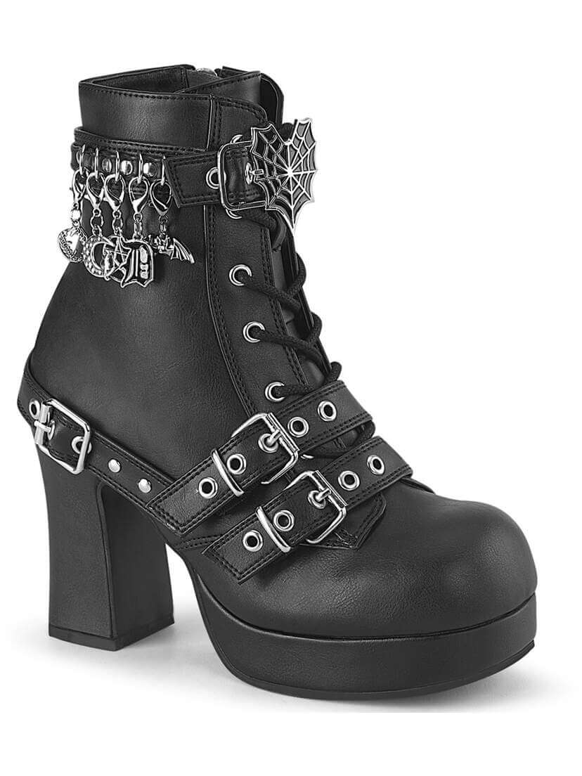 Ankle High Heart Web Creeper Boot Creeper by Demonia Footwear - Patent