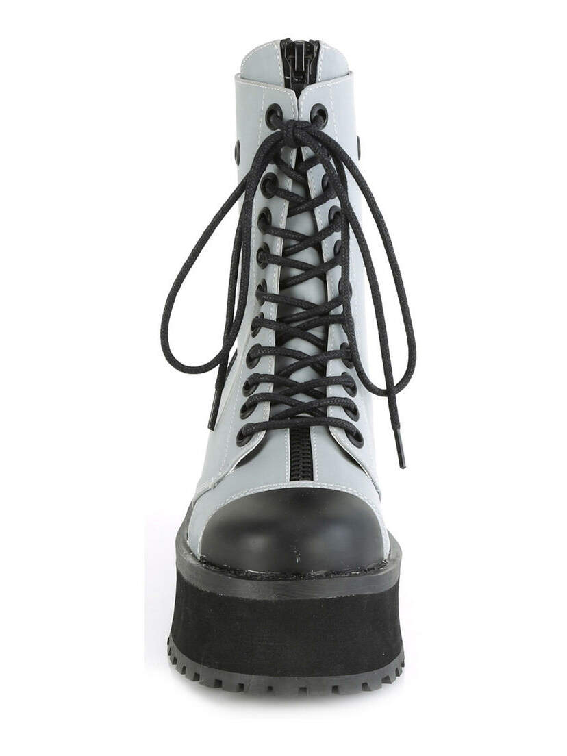 GRAVEDIGGER-10 Grey Reflective Platform Boots