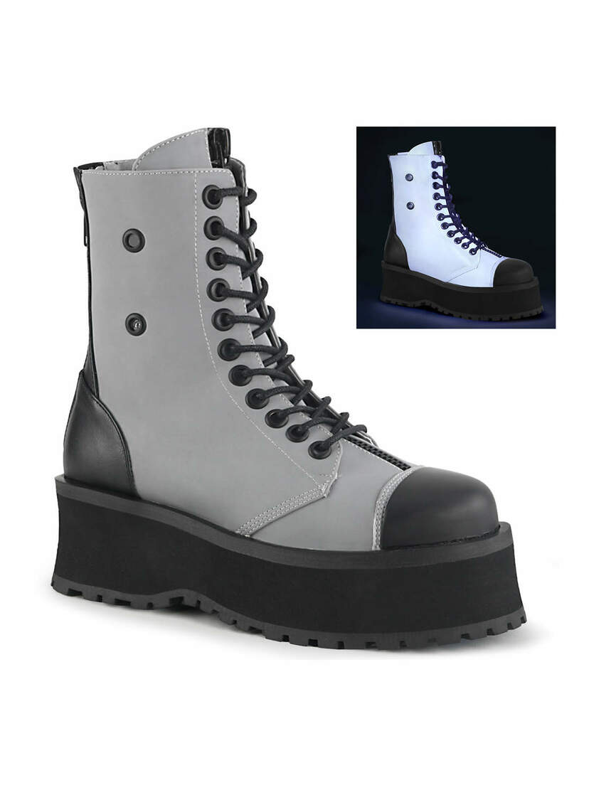 GRAVEDIGGER-10 Grey Reflective Platform Boots