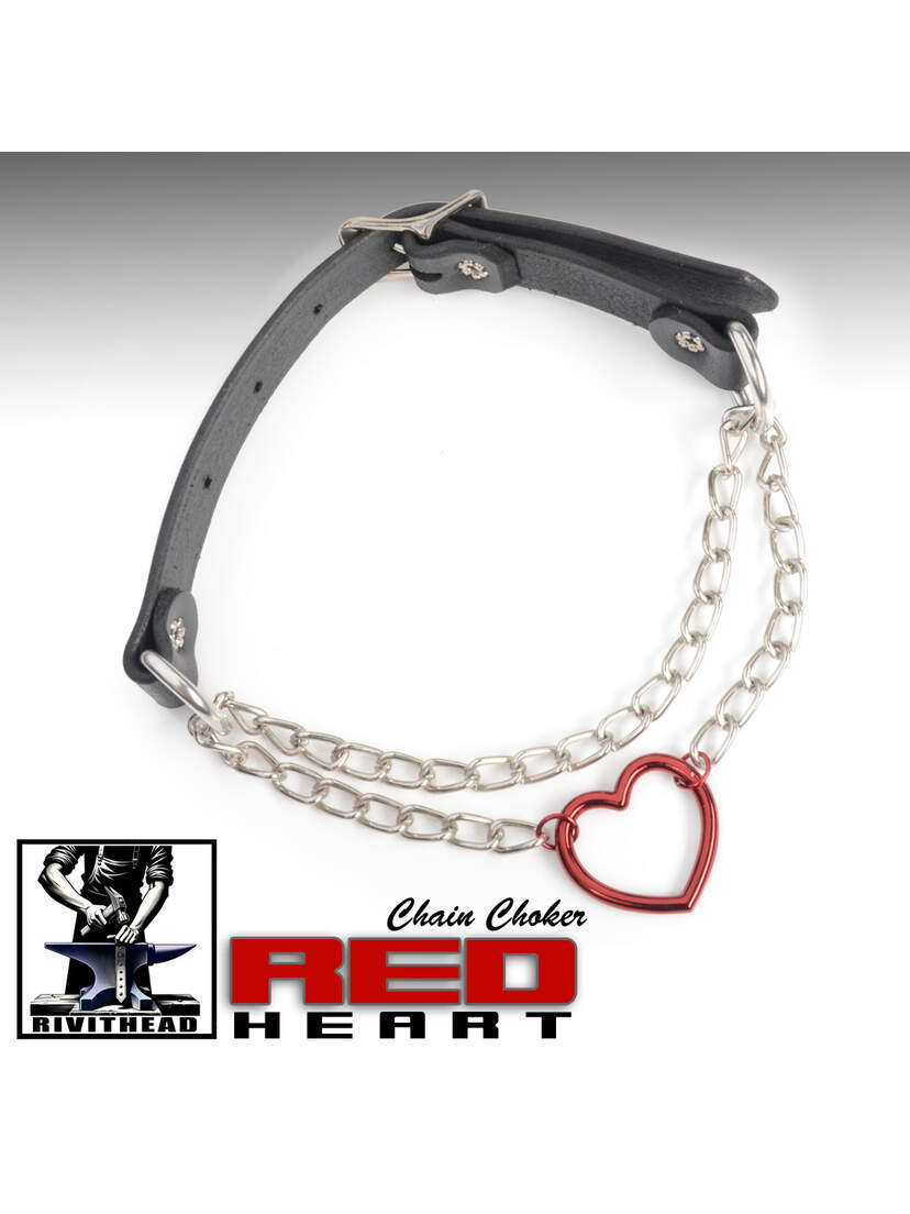 Leather Choker with Choke Chain and Red Heart