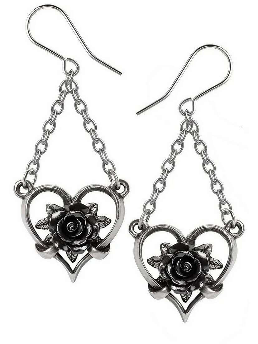 Heart of Blackness - Black Rose and Heart Earrings