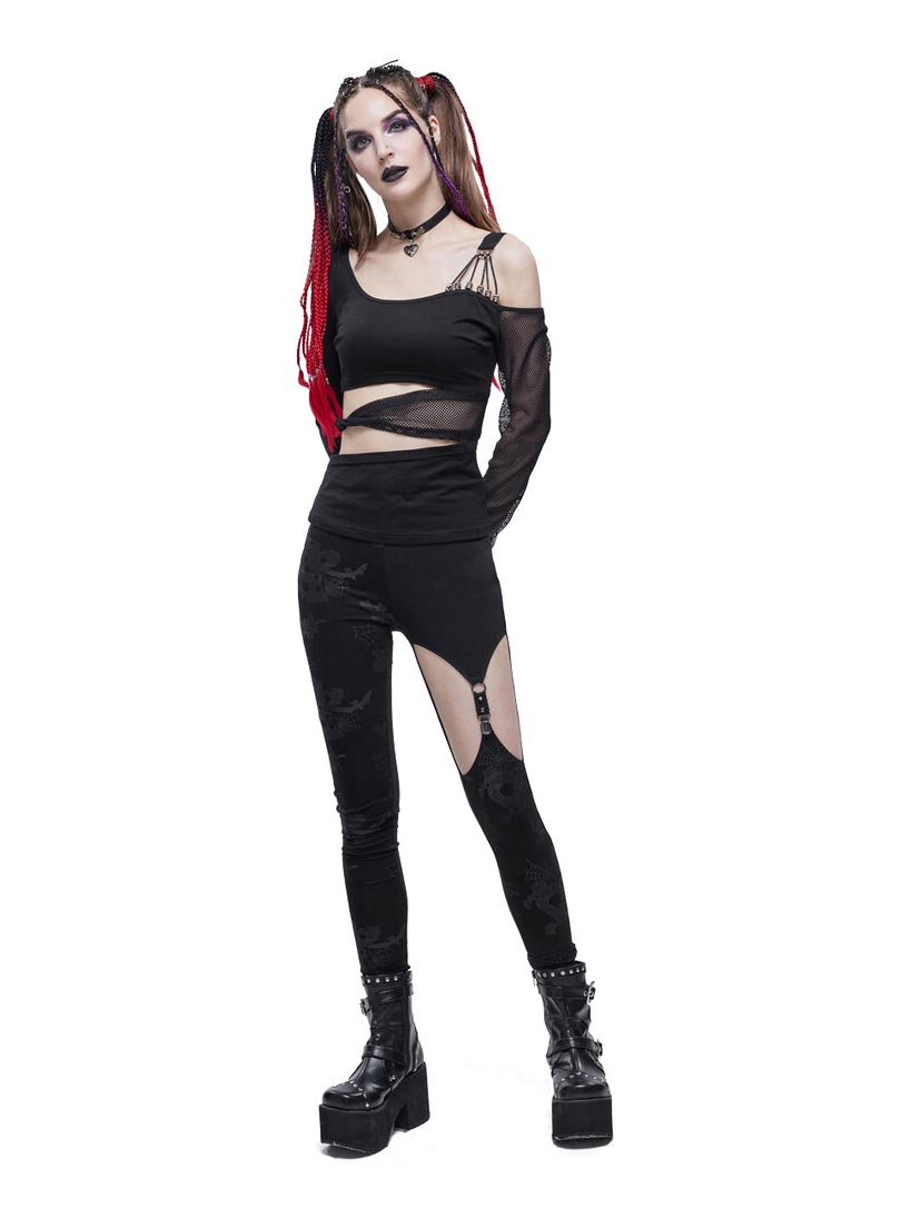 Gothic Women's Mesh Harness Leggings With O-ring Detail