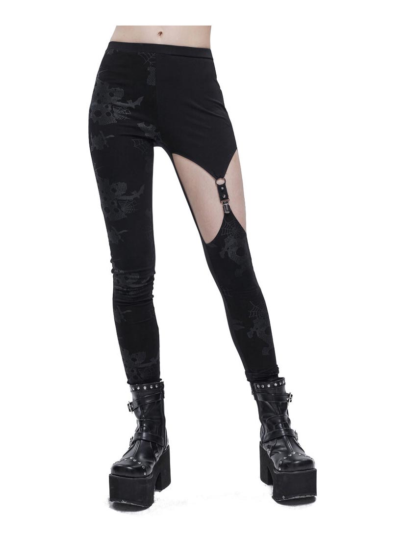 Gothic Women's Mesh Harness Leggings With O-ring Detail