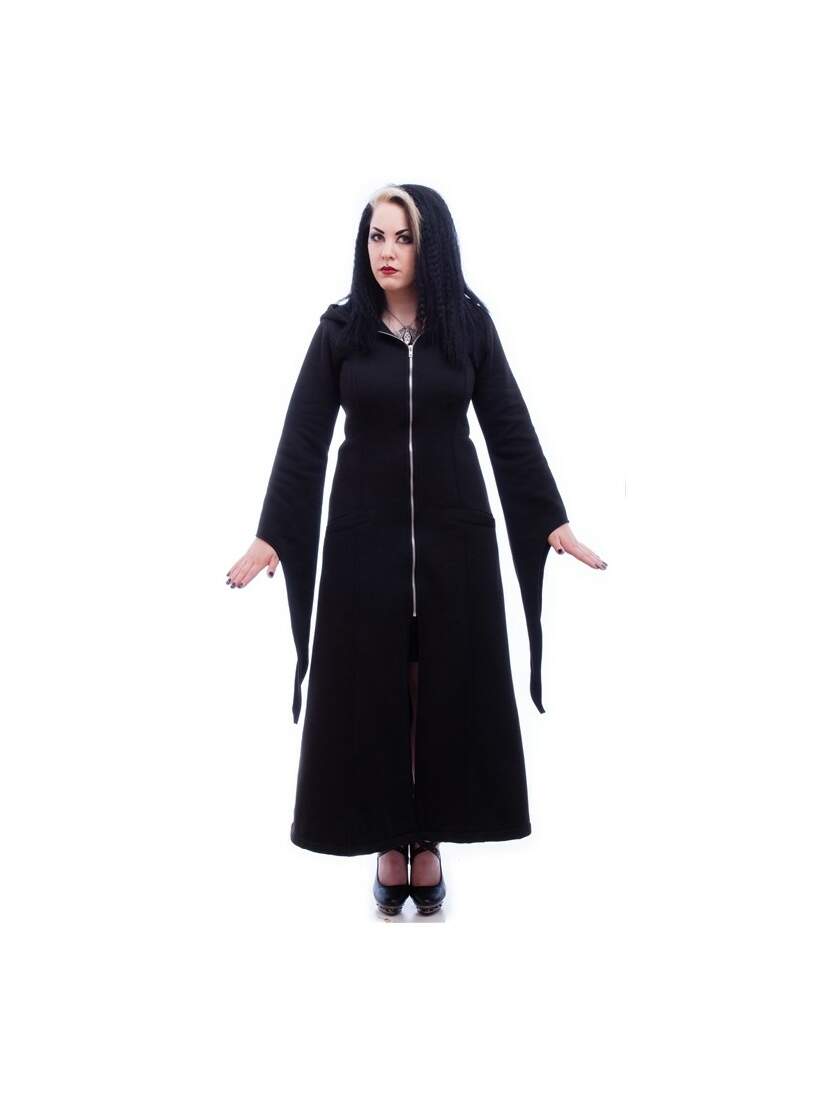 Lilith Gothic Hoody Coat Lilith Gothic Hoody Coat in black with long flared sleeves, front zip, and pointed hood