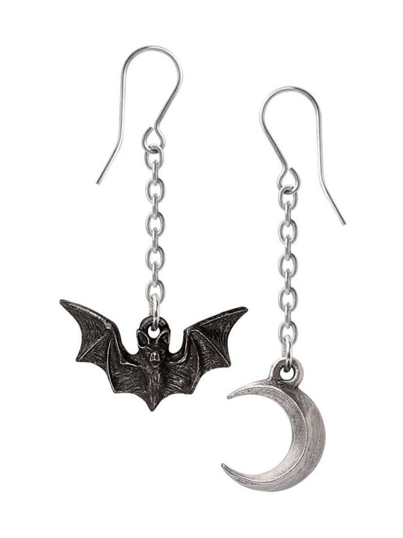 Lunatious Bat and Moon Earrings