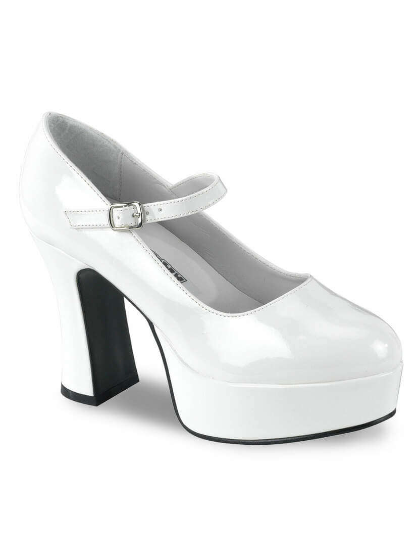 MARYJANE-50 White Platform Heels