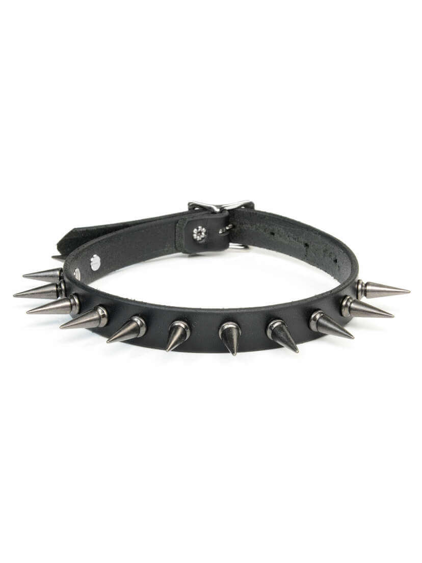 Leather Choker with Medium Gunmetal Spikes