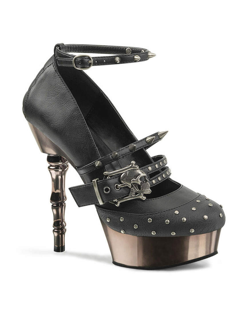 Muerto-680 Skull buckle high heels by Demonia