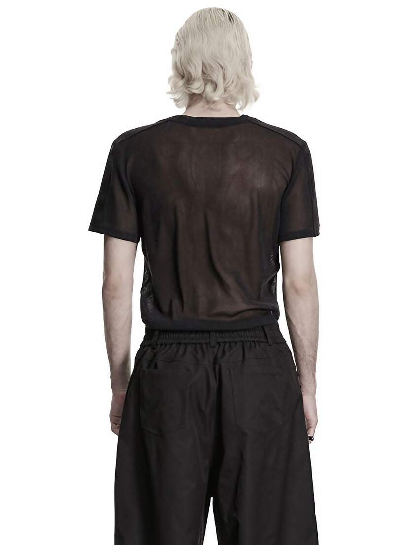 Nightfold Men’s Black Mesh Shirt Back view of a black mesh shirt worn with black pants