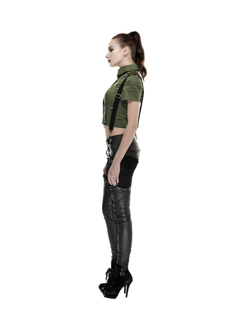 Side view of Nikita Detachable Pants in black with visible zippers, buckles, and harness straps