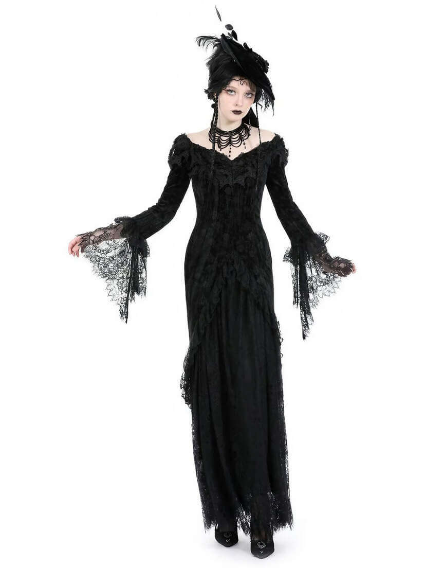 Nocturne Veil Victorian Gothic Long Dress