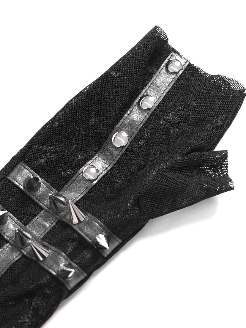 Ravenfall Black Mesh Gloves Black mesh gloves with black leather straps and silver buckles