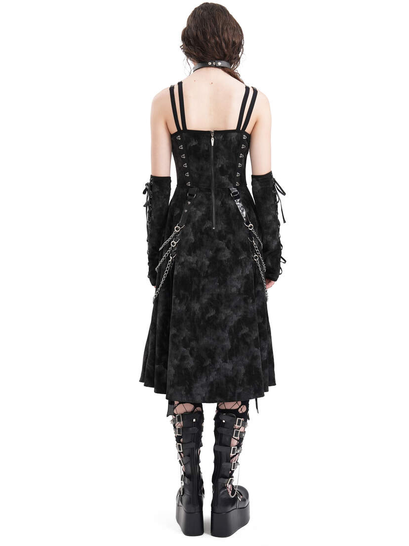 Ravyn Black Velvet Gothic Dress with Arm Warmers