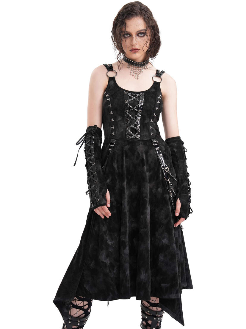 Ravyn Black Velvet Gothic Dress with Arm Warmers