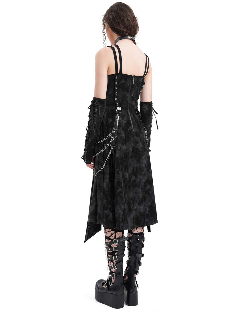 Ravyn Black Velvet Gothic Dress with Arm Warmers