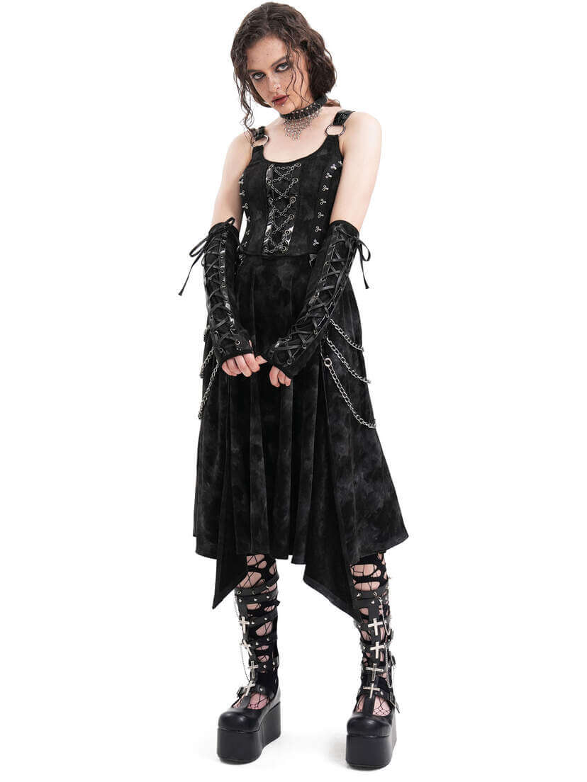 Ravyn Black Velvet Gothic Dress with Arm Warmers