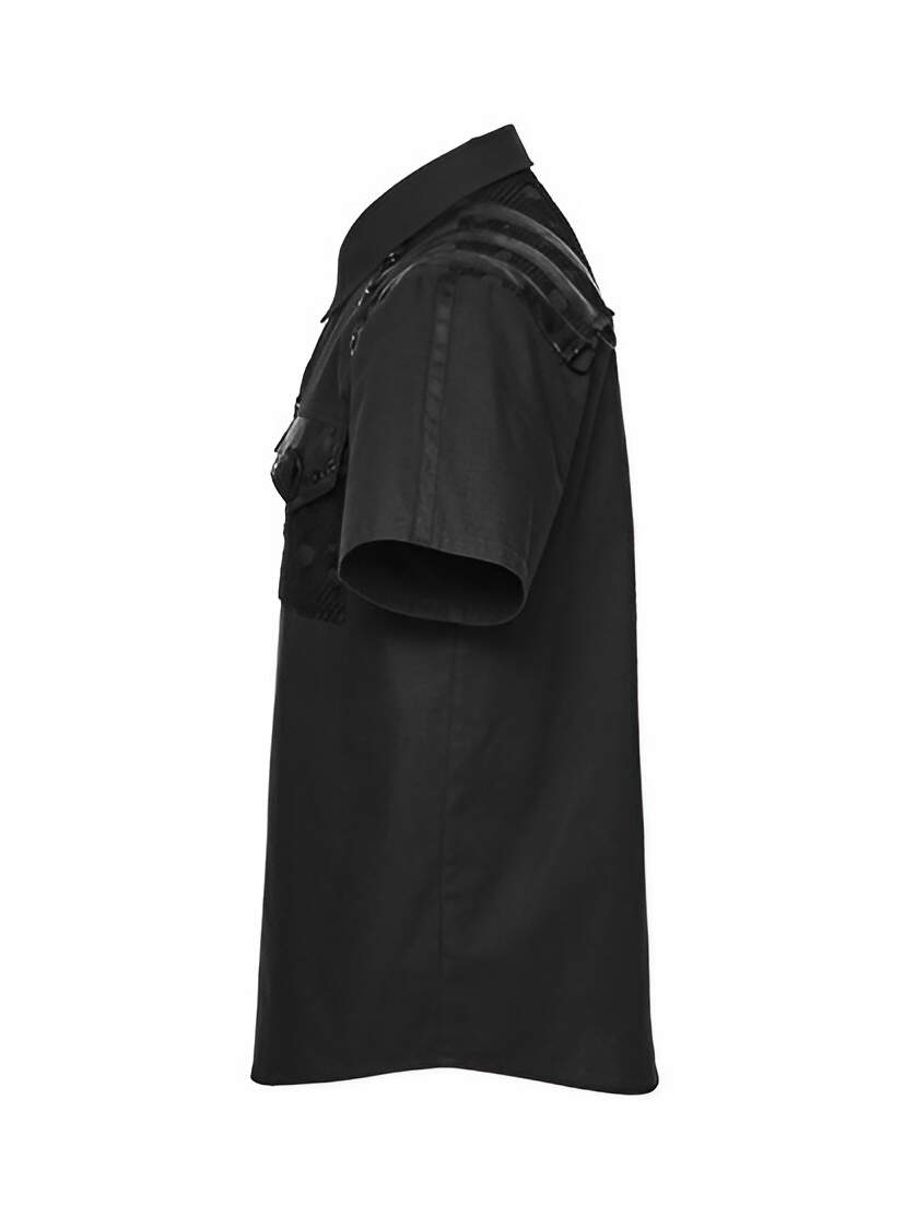 Reactor Men's Industrial Shirt Black short sleeve industrial shirt with shoulder patches shown in side view