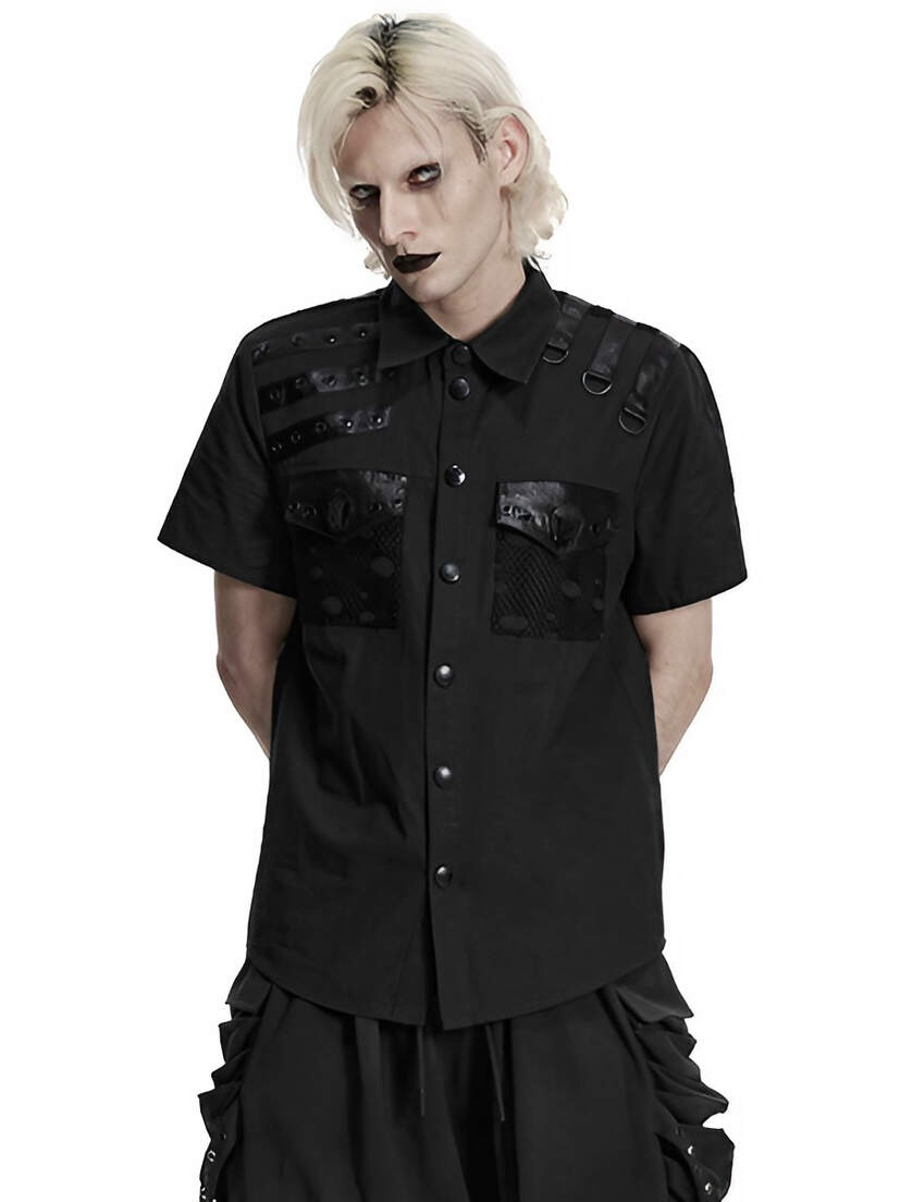 Reactor Men's Industrial Shirt Black men’s industrial shirt with button front, short sleeves, and shoulder details