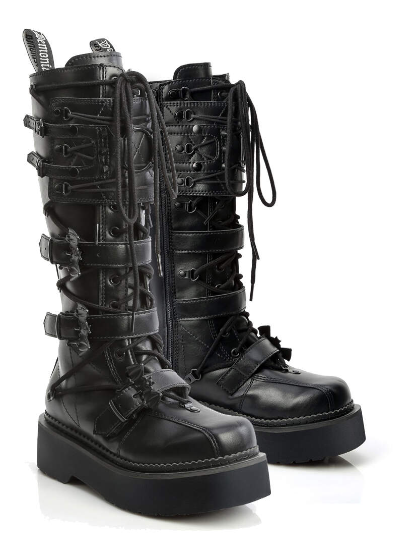 REBEL-200 Black Platform Knee-High Combat Boots