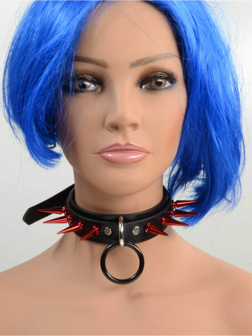 Red Spiked Choker with Black O-Ring