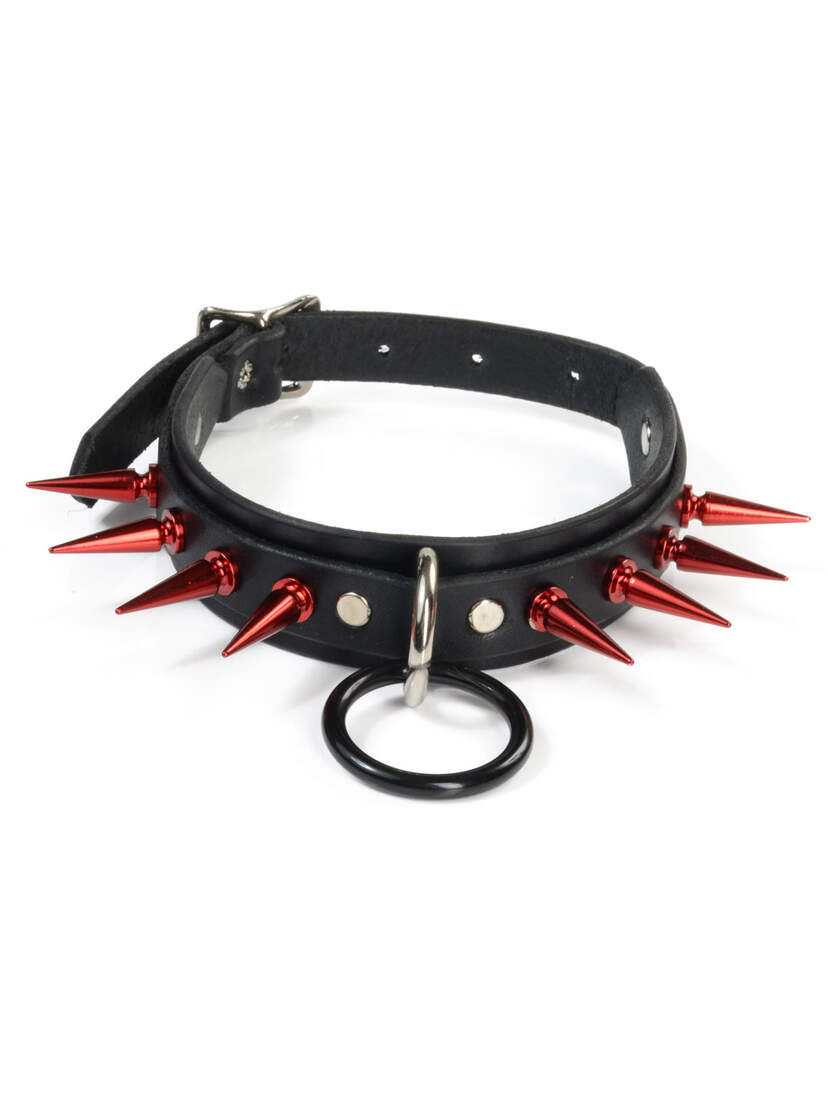 Red Spiked Choker with Black O-Ring