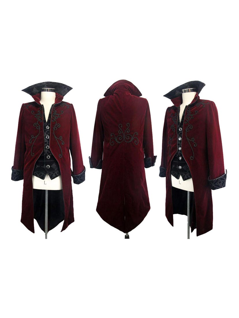 Devil Fashion Mens Red Velvet Tailcoat