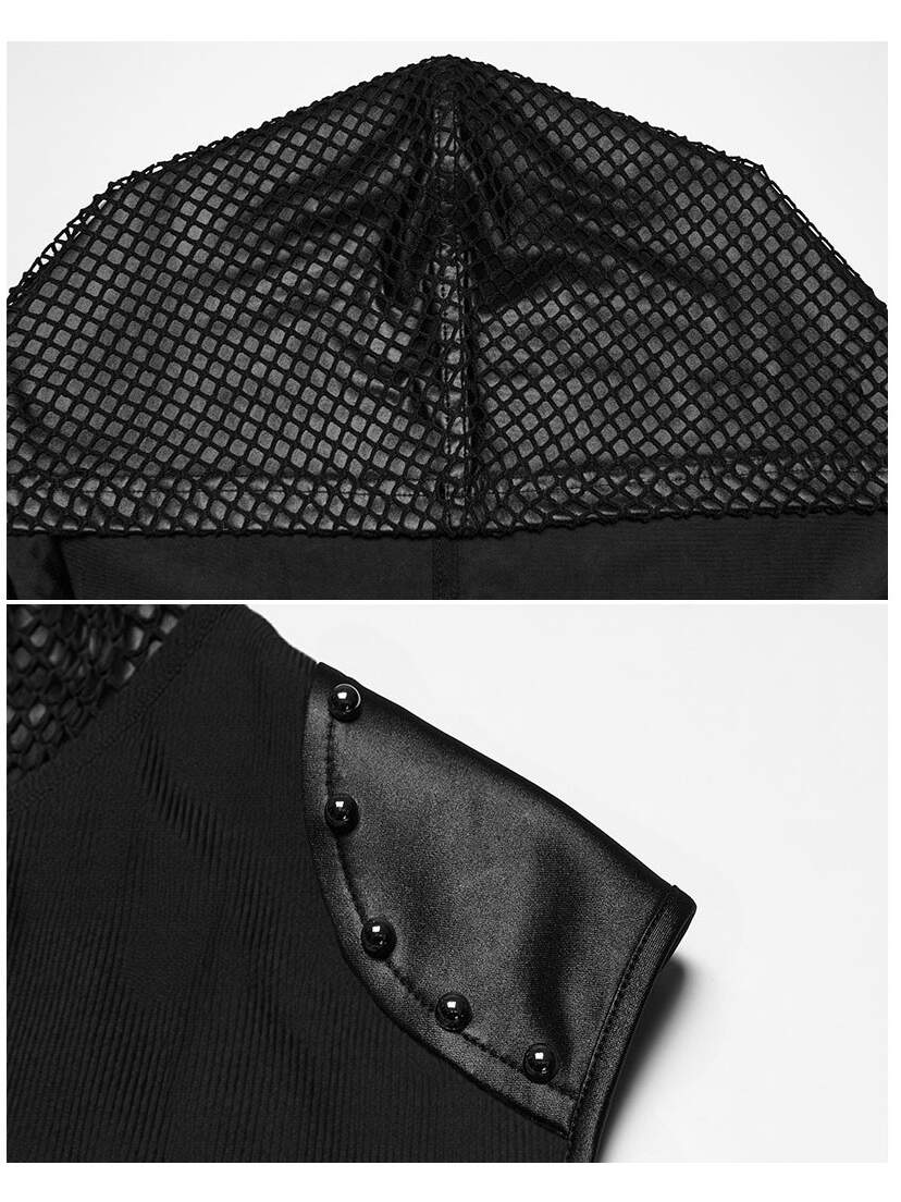 Ritual Mens Hooded Sleeveless Shirt Black sleeveless hooded shirt with mesh hood and snap button shoulder detail
