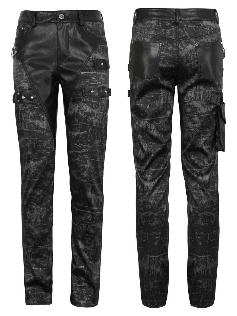Front and back view of black Shadow Infantry Pants with cargo pockets and distressed details