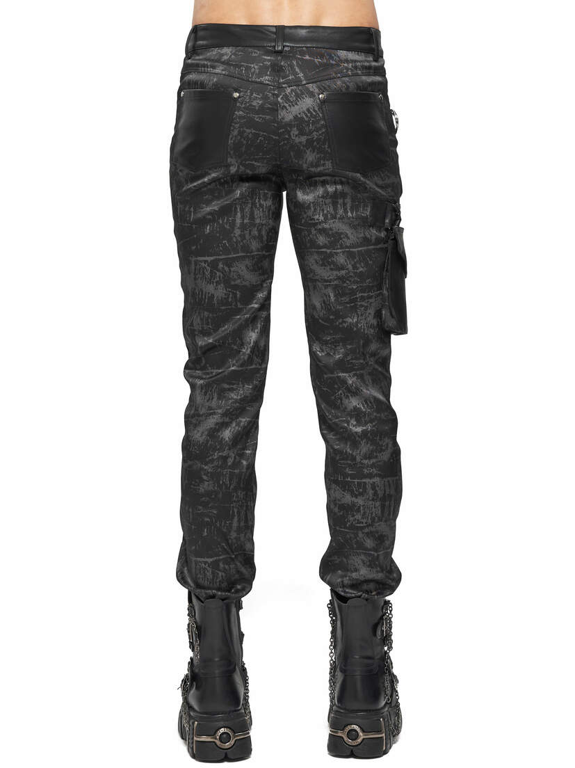 Front view of black Shadow Infantry Pants with a textured, distressed fabric and tapered fit