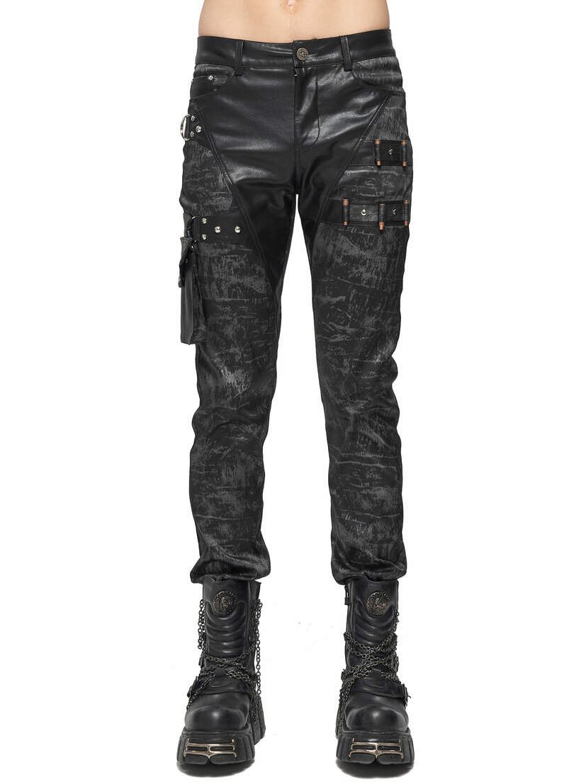 Front view of black Shadow Infantry Pants with camouflage pattern, cargo pockets, and tapered fit