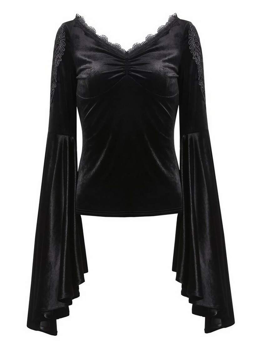 Shadowveil Bell Sleeve Gothic Top