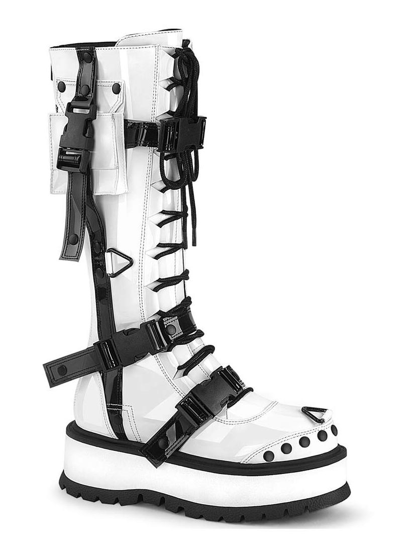 SLACKER-260 White Patent Platform Boots